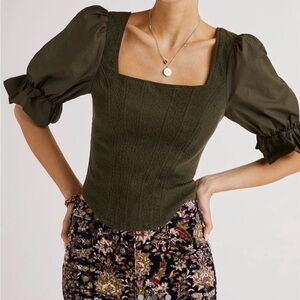 Anthropologie Olive Puff Sleeve Blouse